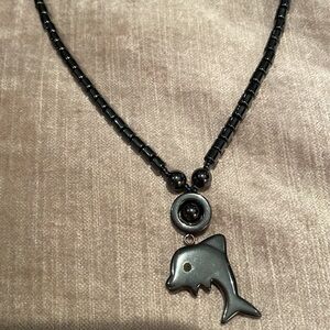 Dolphin Necklace Hematite Beaded Dolphins Pendant